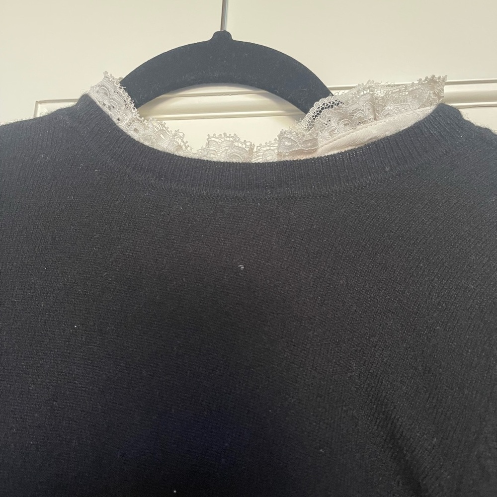 Sezane Black Sweater with Lace Trim